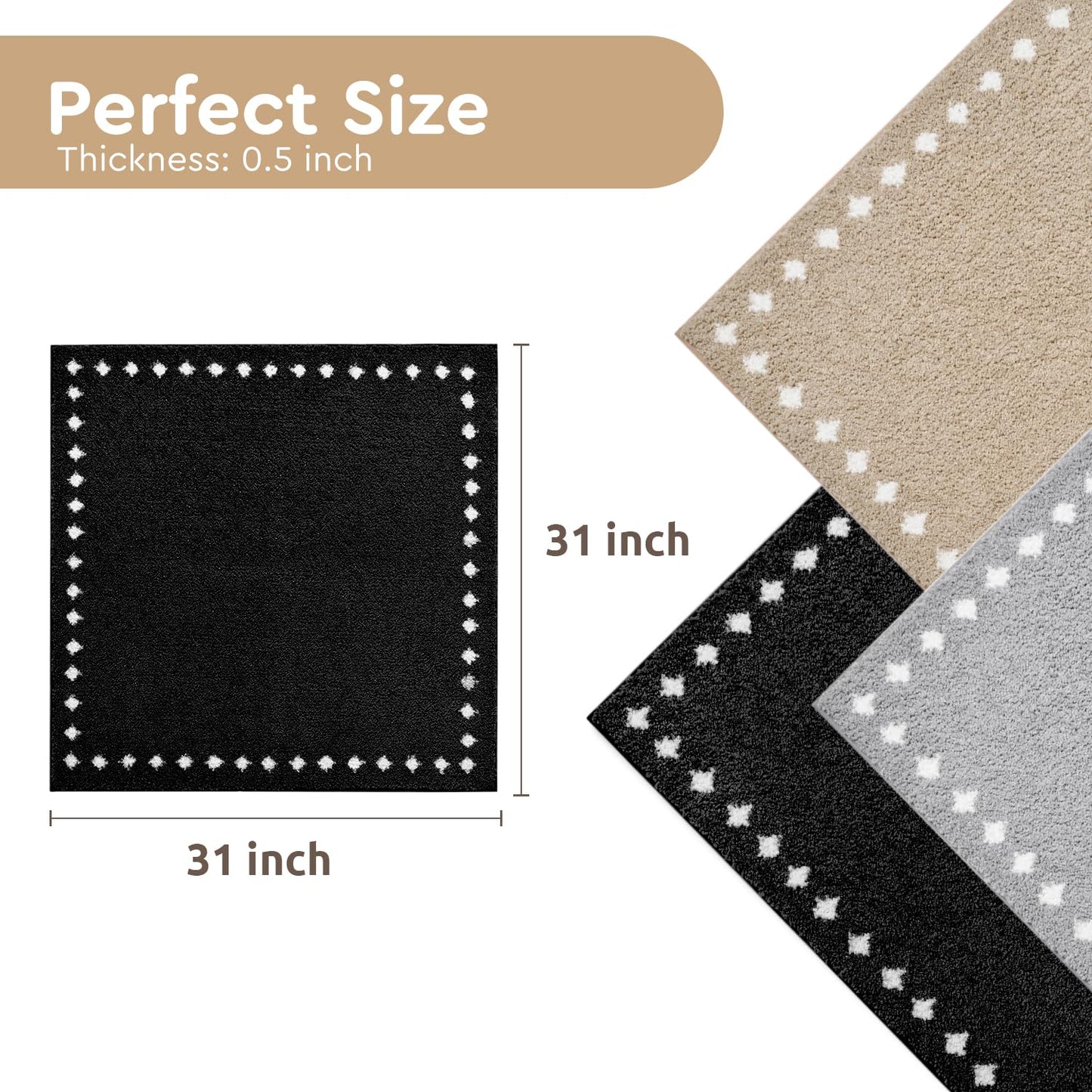 tchdio Stair Treads Landing-Rug Non Slip, Soft Stair Treads for Wooden Steps Indoor, Stair Carpet Treads Reusable Adhesive for Kids Elders and Pets, Washable Stair Rugs Stair Runner 31"x31" Black