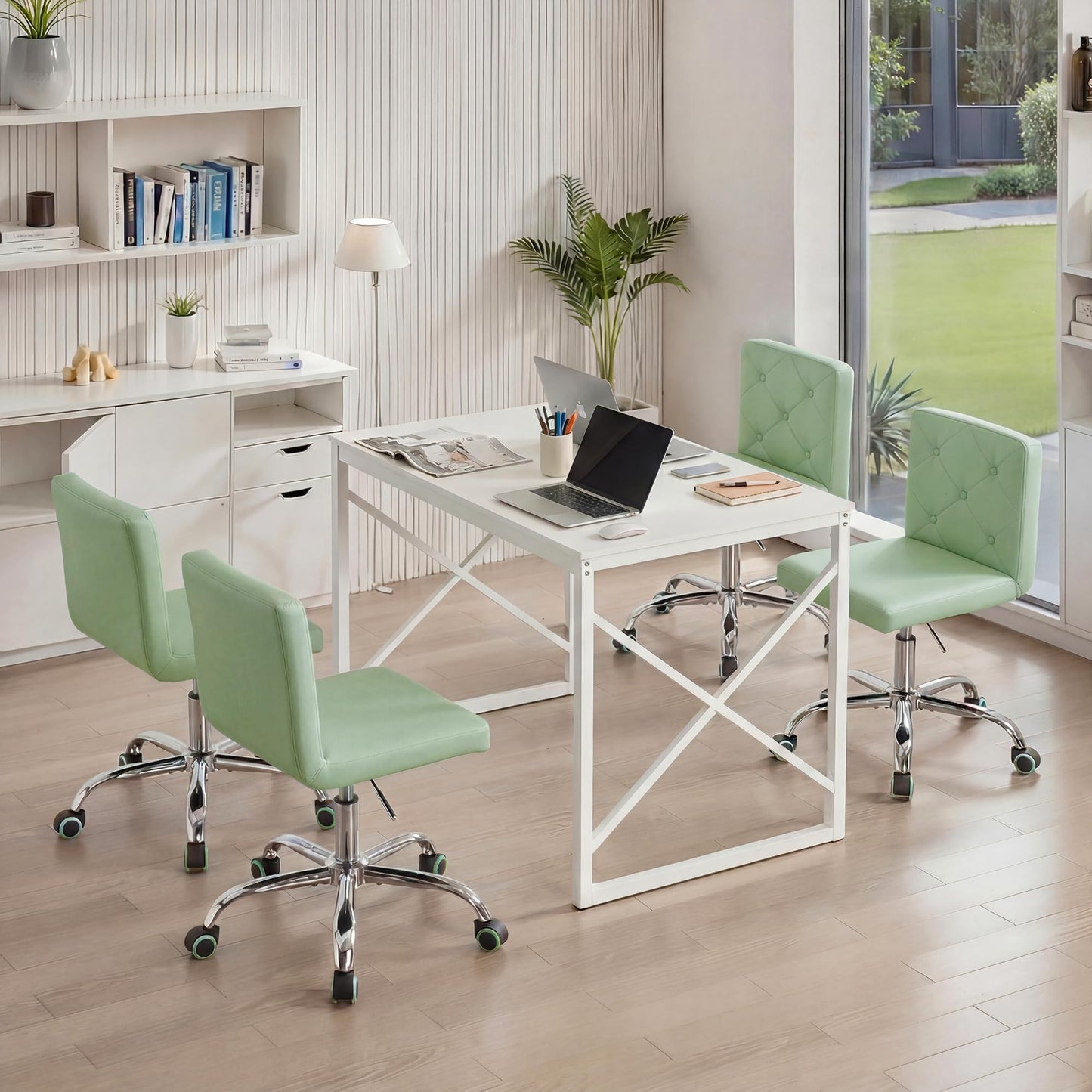 VECELO PU Leather Mid-Back Armless Vanity Chair Adjustable Height 360° Rolling Swivel for Home Office Work