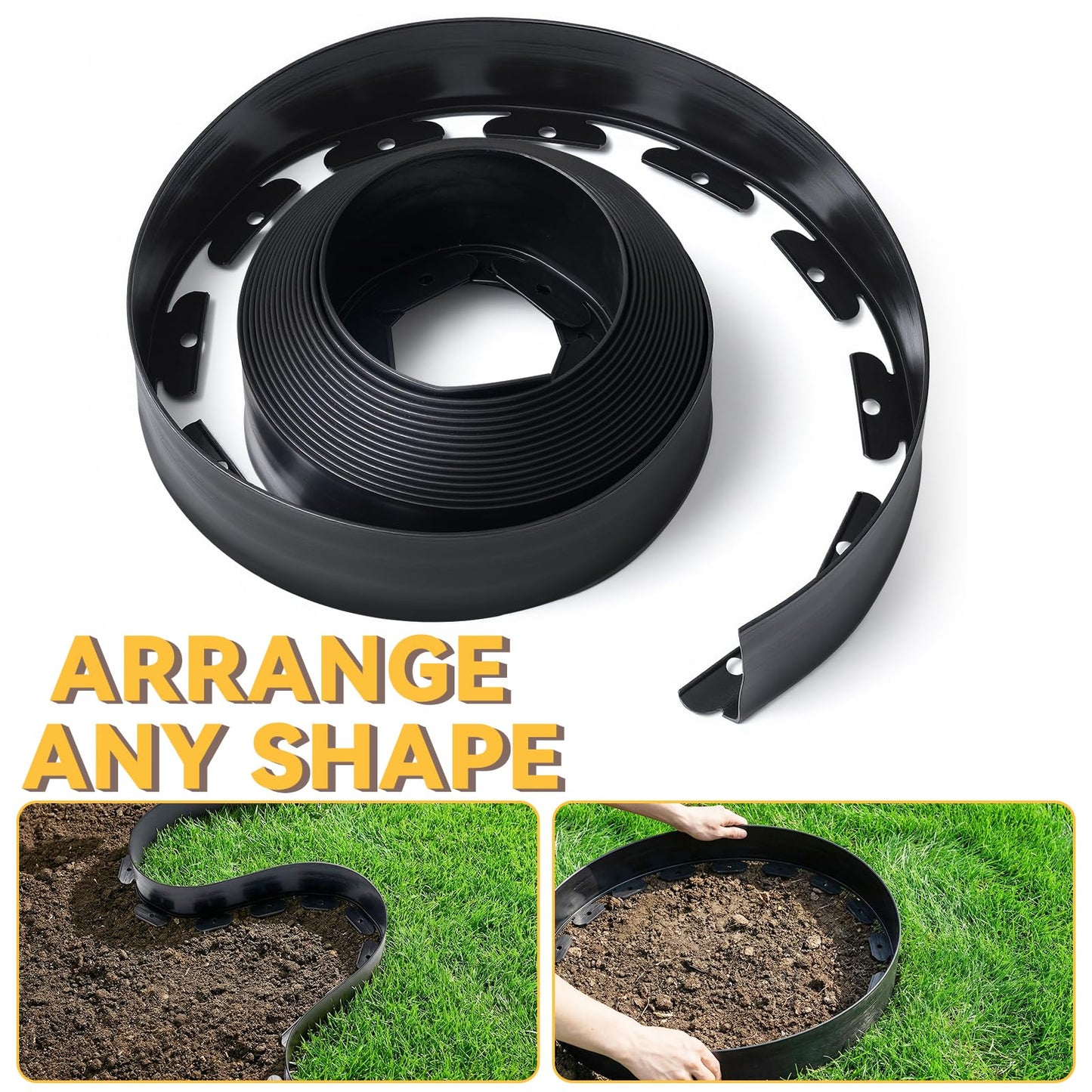 GOTGELIF Landscape Edging Border Kit No Dig, 3in x 40FT, Black Garden Edging with 45 U-Shaped Nails for Lawn, Flower Beds, and Yard Borders