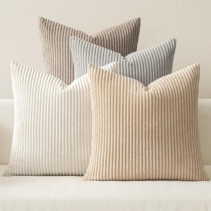 MIULEE Boho Farmhouse Throw Pillow Covers 18x18 Inch Set of 4 Neutral Tan