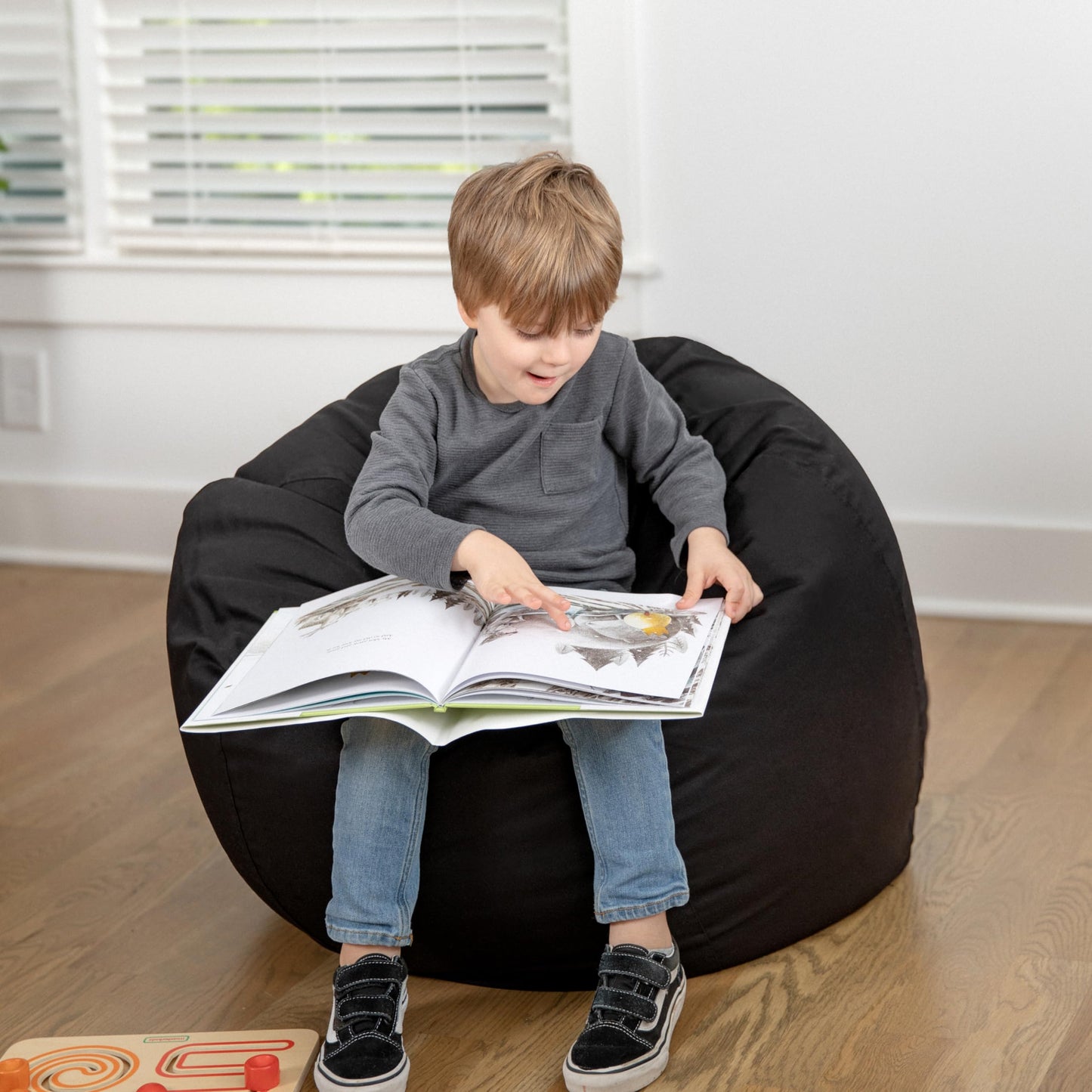 Flash Furniture Dillon Small Solid Black Bean Bag Chair for Kids and Teens