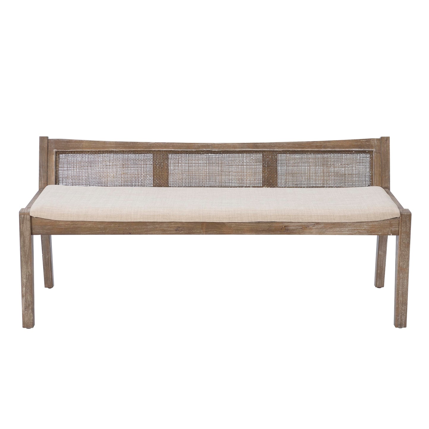 Kasi Brown Low Back Cane Bench with Beige Upholstered Seat by Powell