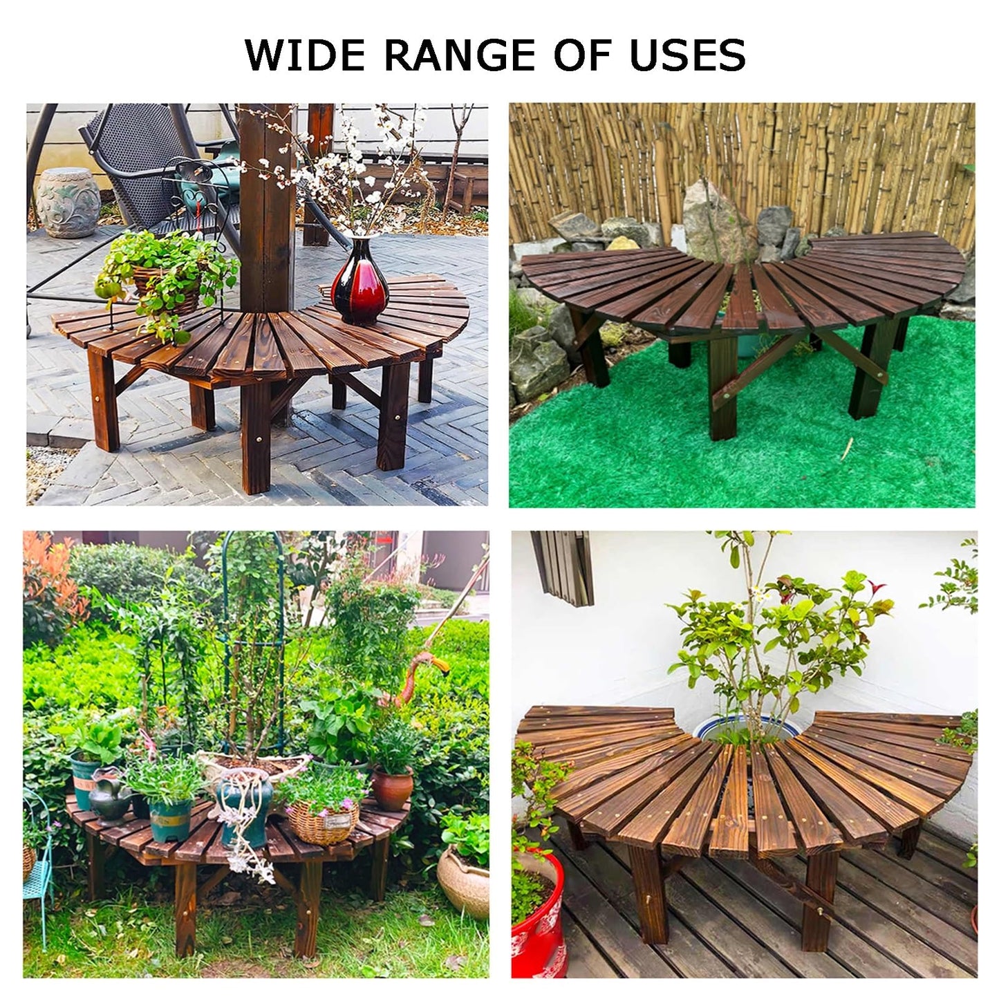 Curved Wooden Tree Bench Wrap Around - Unique Outdoor Seating for Lawn, Poolside & Backyard Decor (Benches Only)