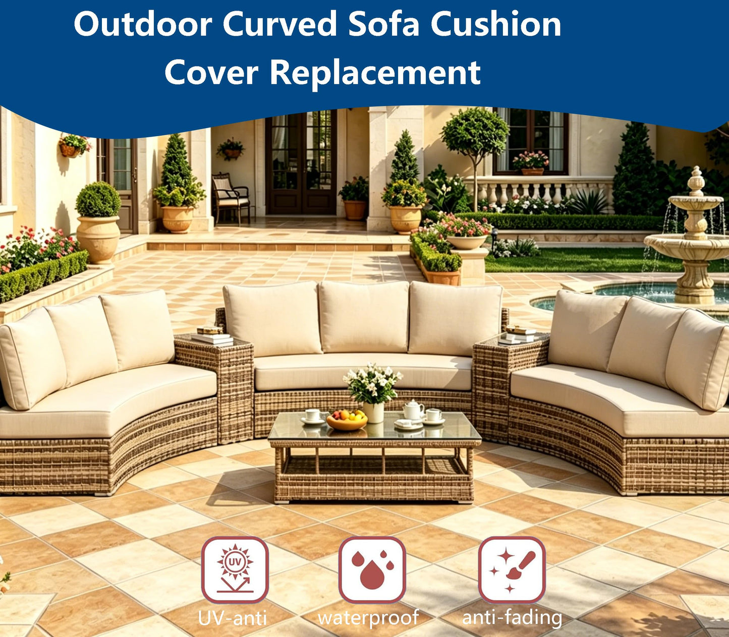 Oslimea Outdoor Curved Sofa Cushion Cover Replacement, Tan, 1-Piece