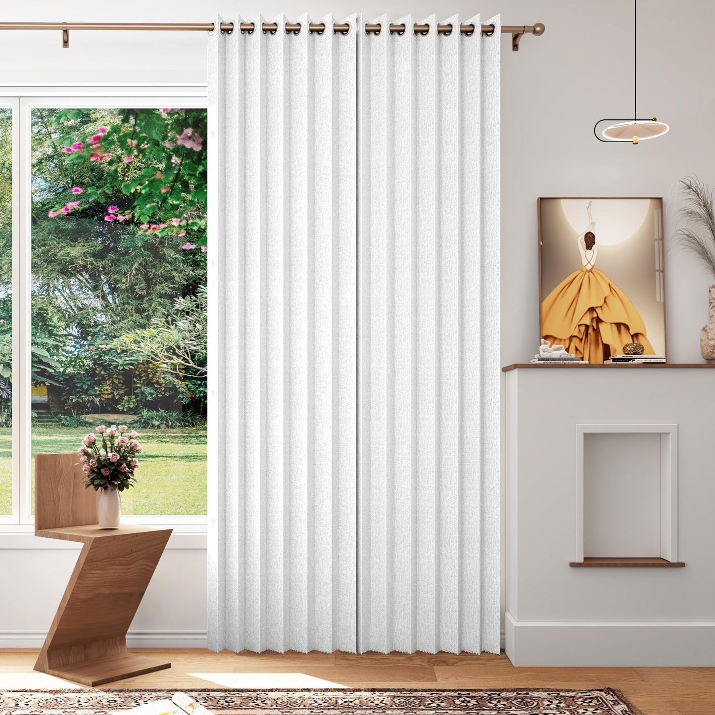 HMYI White Total Blackout Pinch Pleated Curtain 96 Inch Long, Full Shading Curtain for Windows, Faux Linen Textured Thermal Insulated Drapes, 1 Panel, W52 x L96, Greyish White