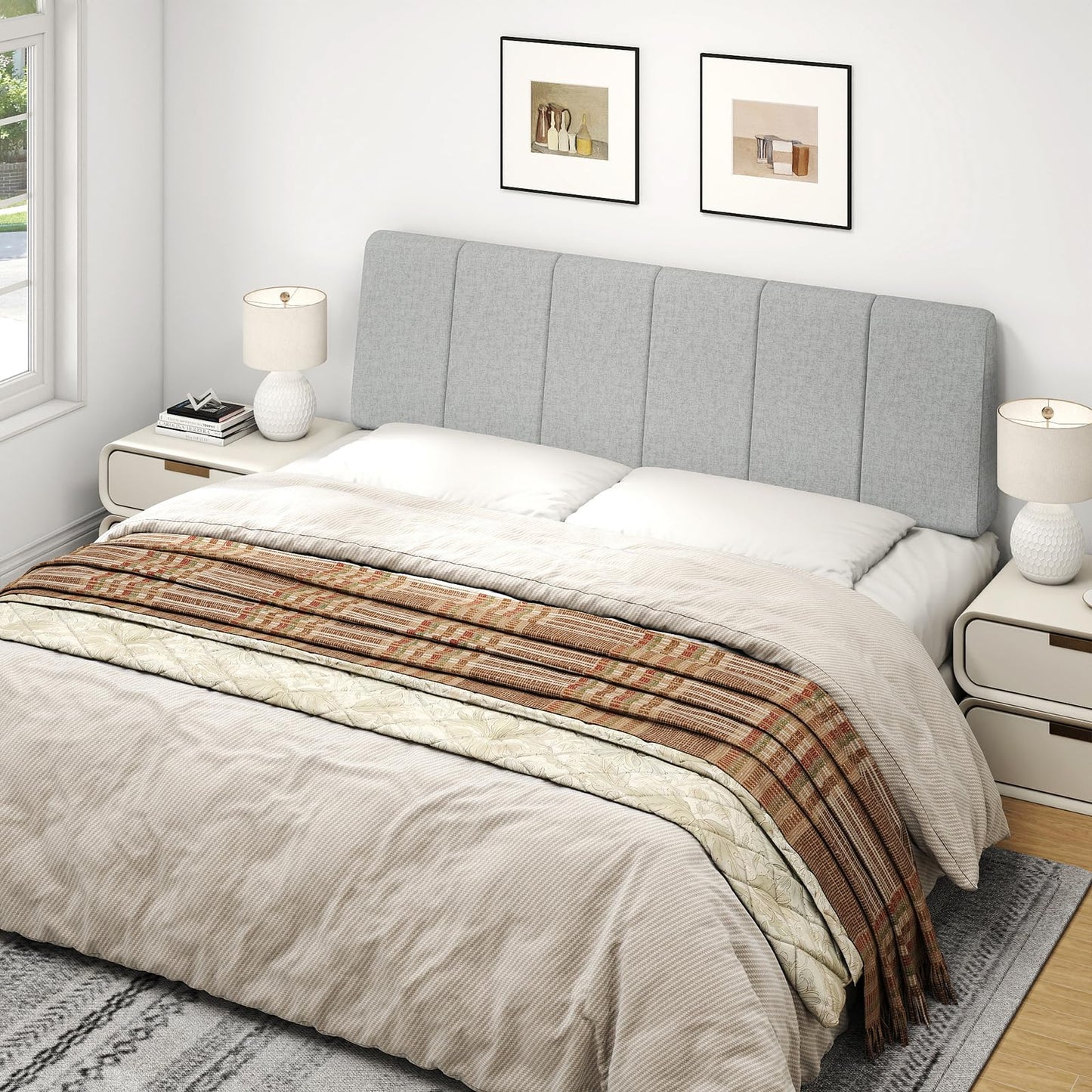 Liiwepo Queen Size Headboard Only-No Assembly, Upholstered Headboard Queen Size Linen Fabric Modern Style Headboards Extra-Thick, Light Gray