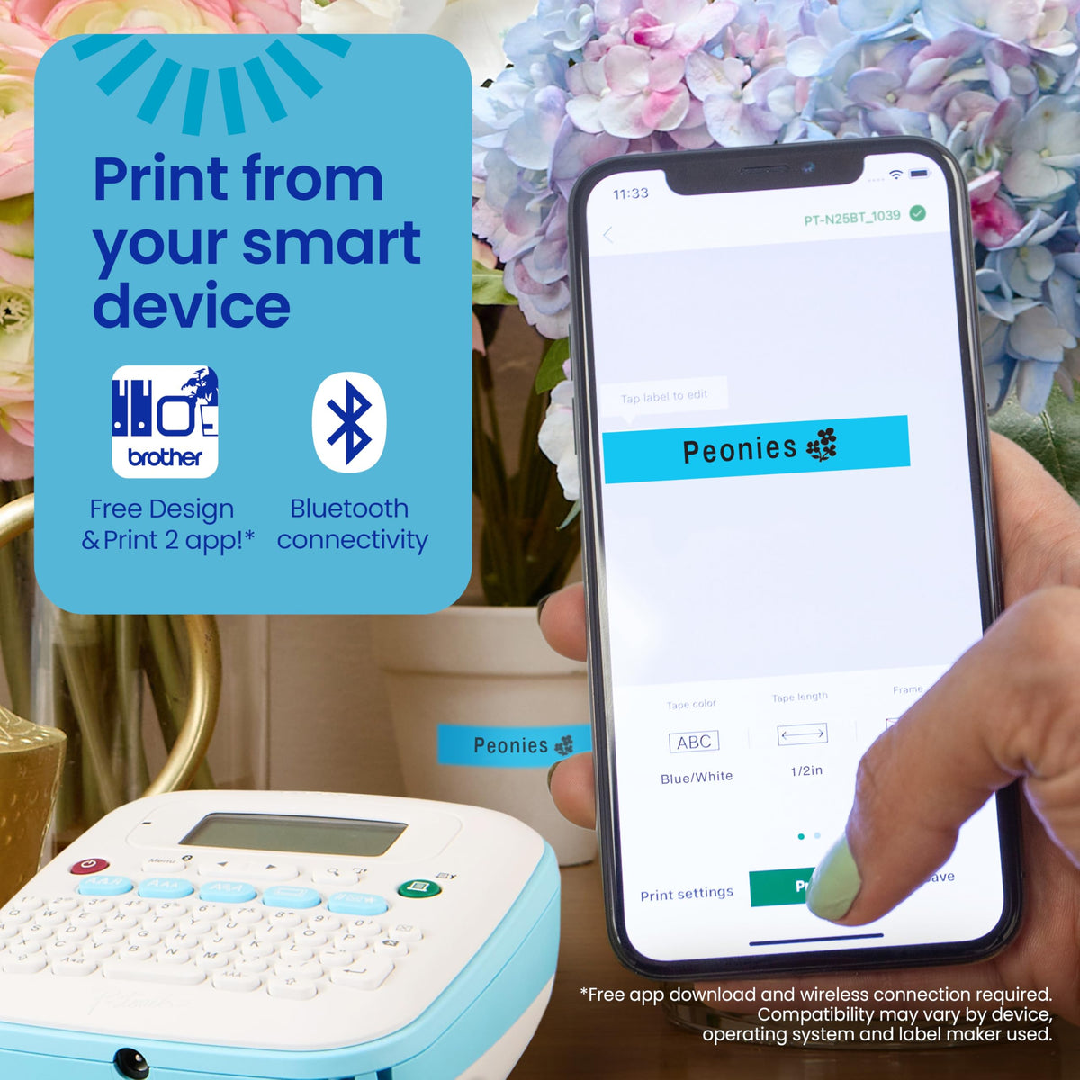 Brother P-Touch -N25BTV3 Personal Connected Label Maker, Bluetooth (Bundle), Design&Print2 app, Portable, Handheld, 3 Sample Label Tapes Included, Prints with Btag½â€ (12mm) Wide Tapes