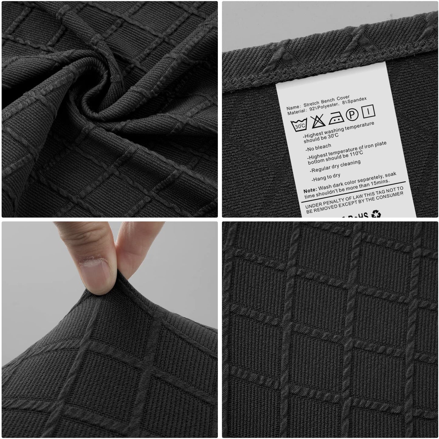 Fuloon Stretch Jacquard Dining Bench Cover - Anti-Dust Removable Bench Slipcover Washable Seat Cushion Protector for Bedroom, Kitchen, Hotel, Banquet (Black)