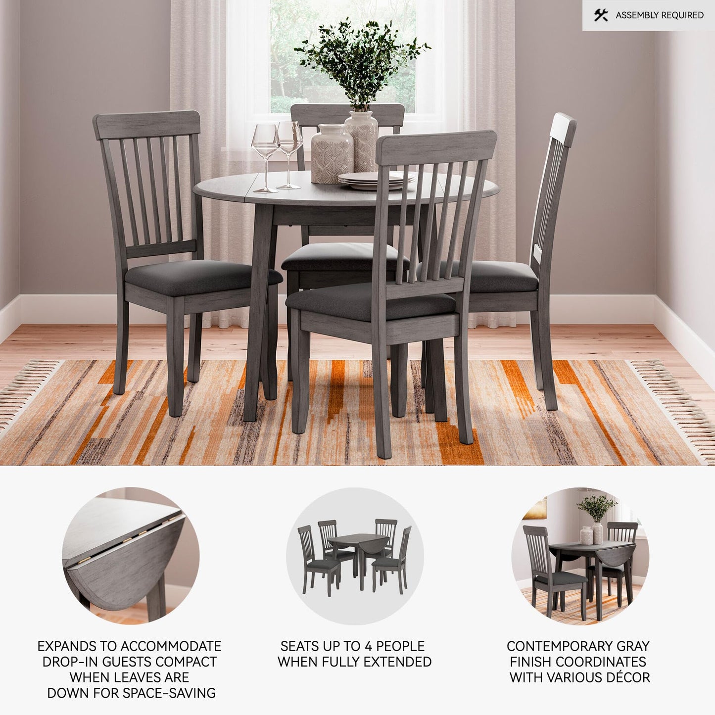 Signature Design by Ashley Shullden Casual Round Dining Small Drop Leaf Table, Seats up to 4, Gray