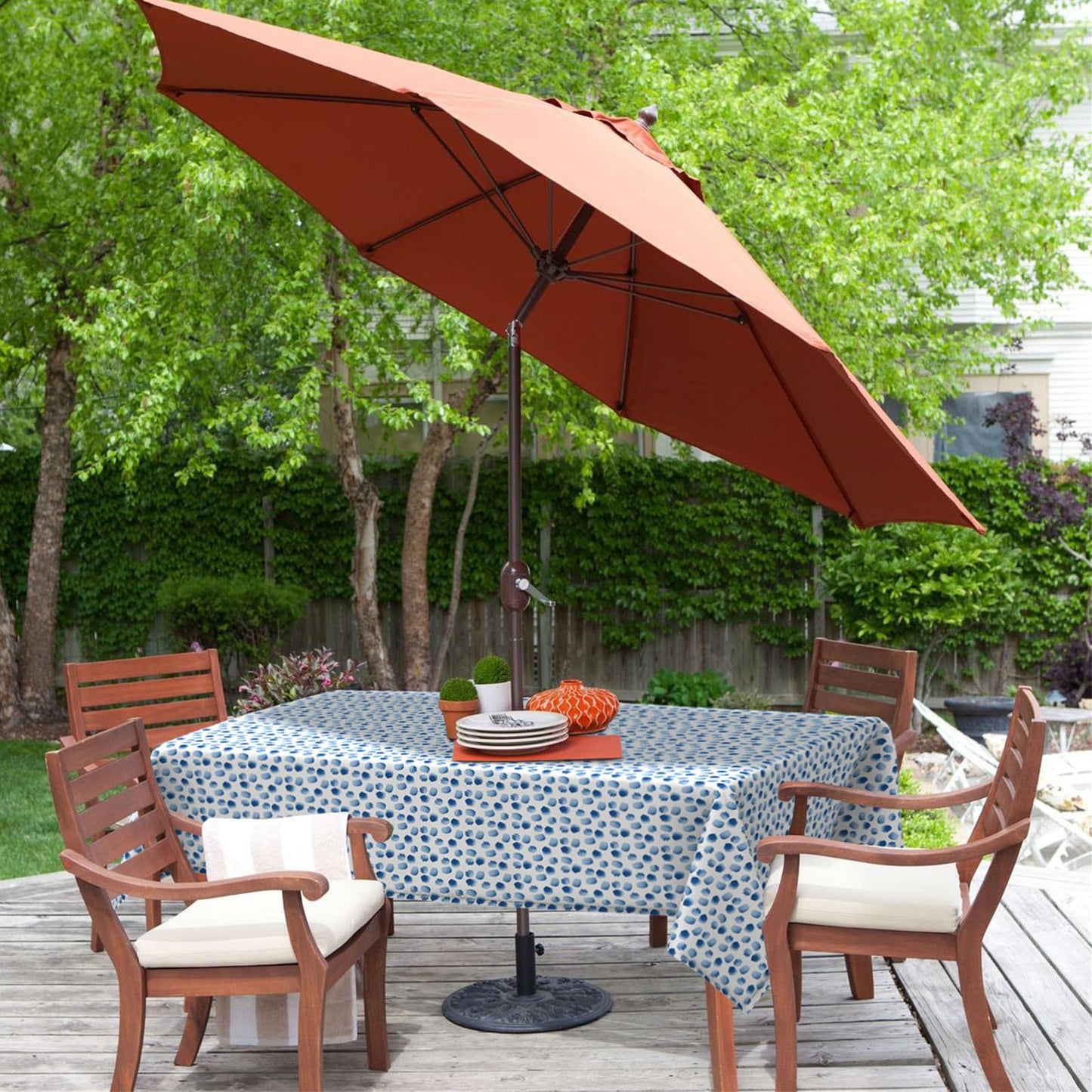 LVTXIII Rectangle Outdoor Tablecloth with Umbrella Hole and Zipper, Water-Repellent 60 x 84 Inch Patio Table Cover for Picnic, Garden, Backyard Dining, Brush Blue