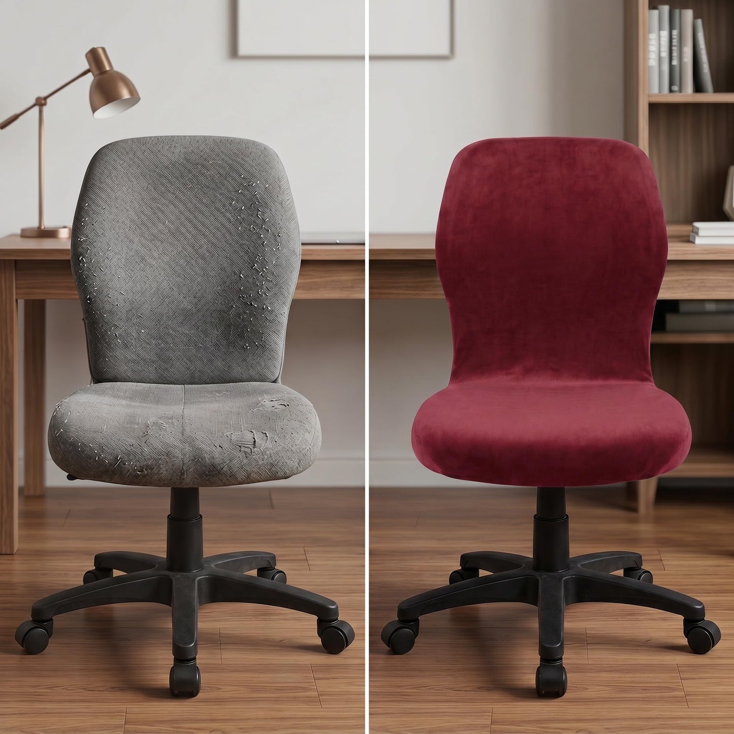 Deisy Dee Velvet Stretch Armless Office Chair Covers - Colorful Stretch Slipcover for Desk Chairs (Burgandy)