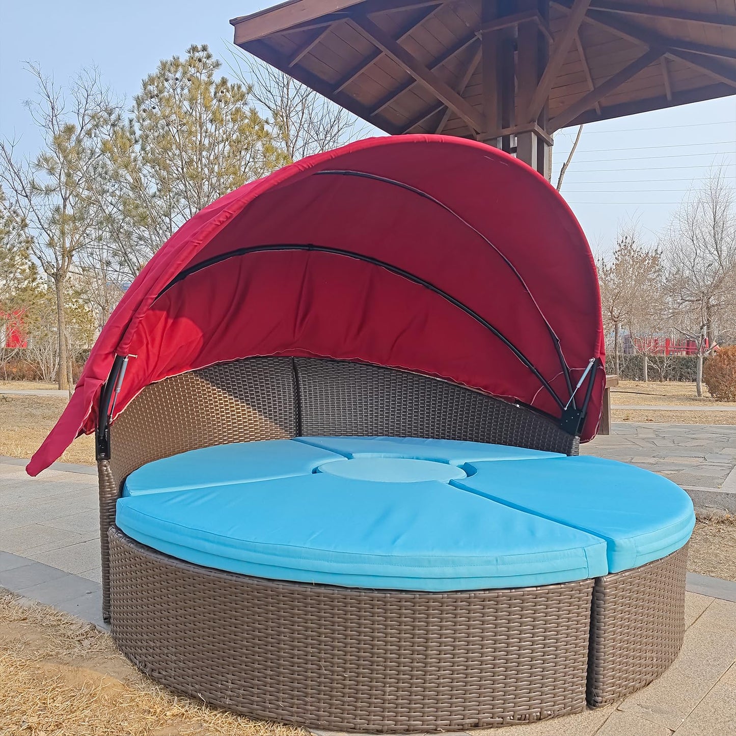 SWFEMWS Round Canopy Cover for 66"-75" Outdoor Daybeds, Water-Resistant & UV-Resistant, Easy Installation with Hook and Loop Straps, Fits Wicker Sunbeds, No Tools Needed
