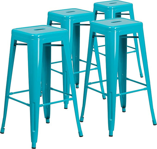 Flash Furniture Kai Commercial Grade 4 Pack 30" High Backless Crystal Teal-Blue