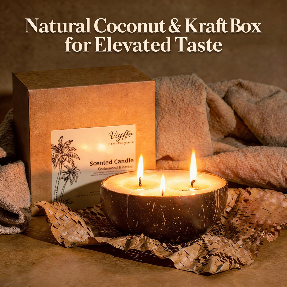 Viyffo Ocean Breeze Scented Candle, Large 18oz 3 Wick Non Toxic Soy Candles, Natural Coconut Shell Candle for Home, Fresh Airy Aromatherapy for Relaxation & Summer Décor, Unique Gift for Women & Men