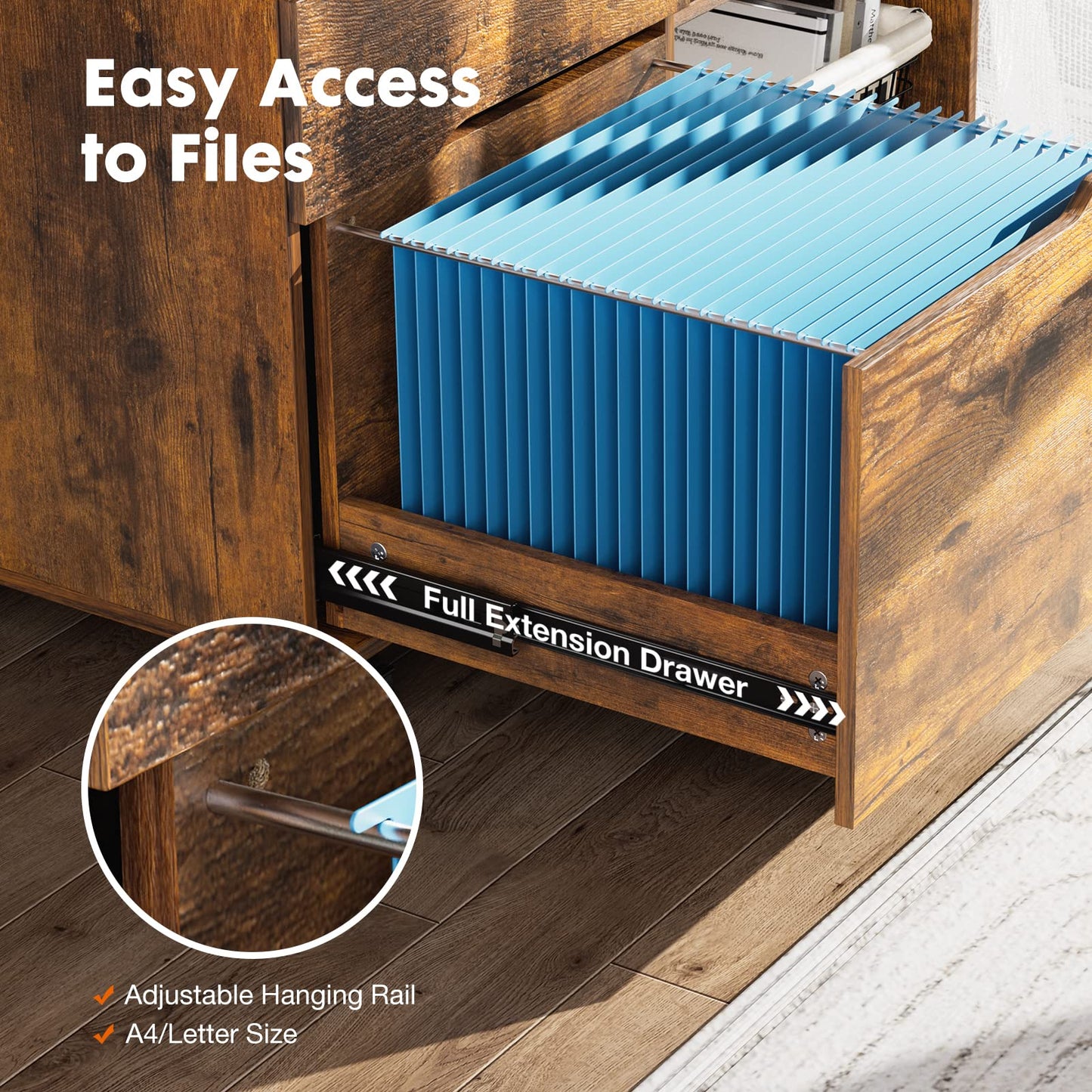 UOCFYK File Cabinet with 3 Drawers, Mobile Lateral Filing Cabinet with Open Storage Shelves for Home Office Under Desk Storage, Brown