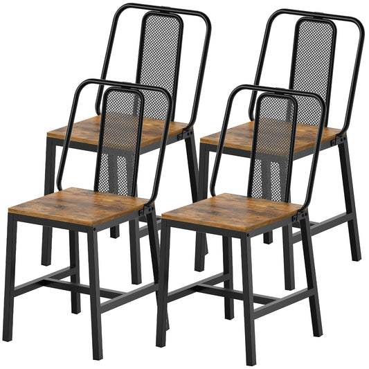 YATINEY Dining Chairs Set of 4, Wooden Kitchen Chairs, Farmhouse Dining Chairs with Back Support, for Living Room, Kitchen, Rustic Brown and Black CY01L4BRN1