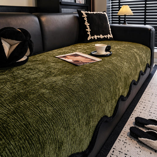 Breling Thick Chenille Sofa Cushion Pad 70×27.5 Inch Green Wave Edge Non-Slip Scratch-Resistant Pet Sofa Cover Machine Washable Furniture Protector for Living Room Couch