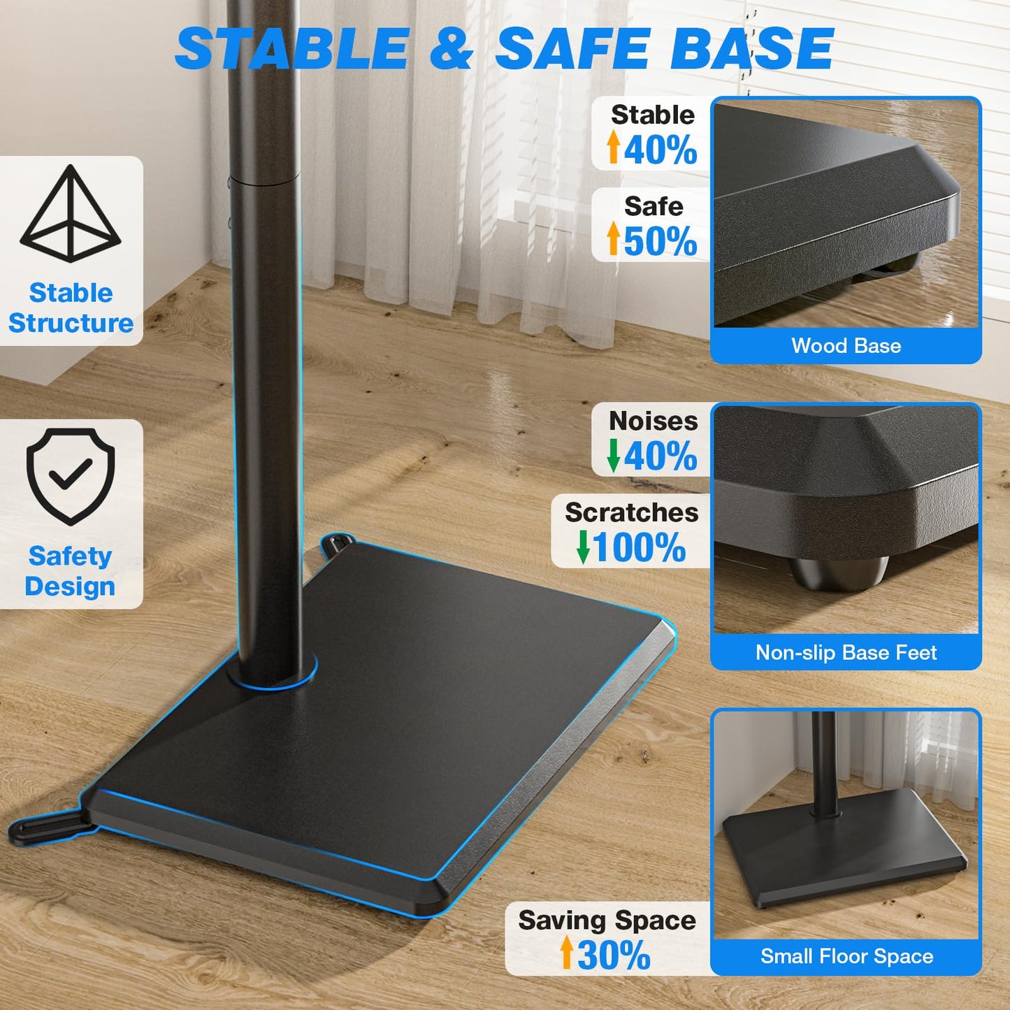 Rfiver Swivel Floor TV Stand with Mount for 32-65 inch TVs up to 88 lbs, Height Adjustable Tall TV Stand with Wood Base, Saving Space Design for Bedroom, Living Room and Corner, Max VESA 400x400mm