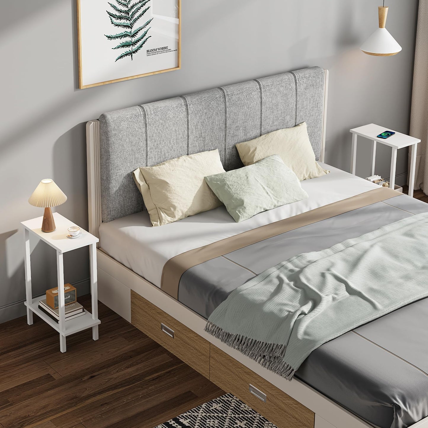 TUTOTAK Small Side Table, Narrow End Table, Skinny Sofa Table, Slim Nightstand, Couch Table, Living Room, Bed Room, White TB01BW062