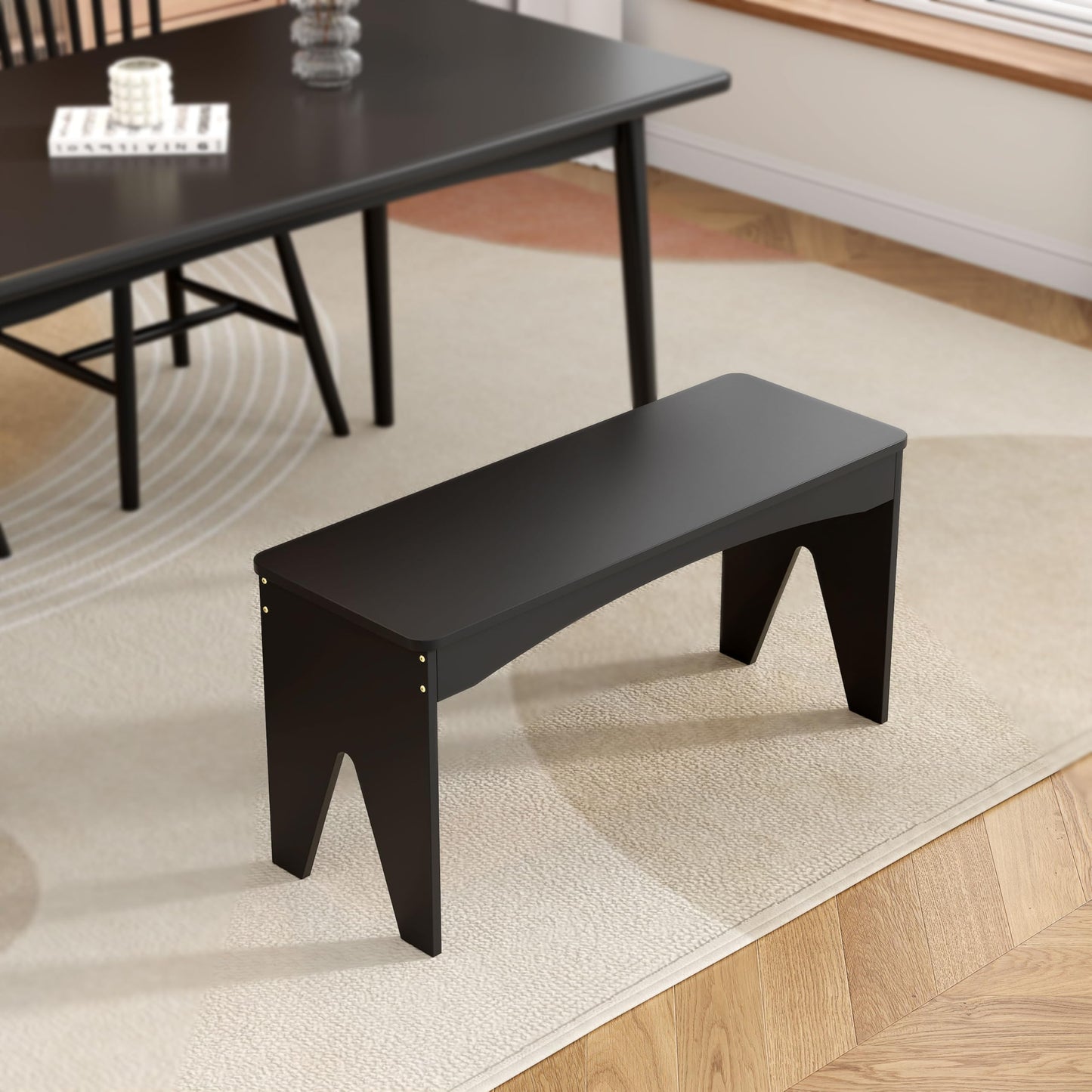 APRTAT Bamboo 35.4" Dining Room Bench, Long Indoor Shoe Bench Seat, Black
