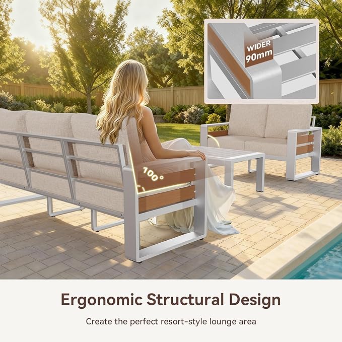 Aoxun Aluminum Patio Furniture Set, 7 Seats Luxury Metal Patio Conversation Sets