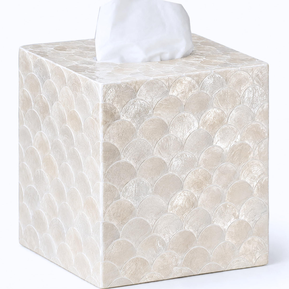 5.9" Capiz Shell Tissue Box Cover for Kleenex and More, Square Decorative Holder with Bottom Slider, Handmade Bathroom Accessory Coastal Décor (Natural)