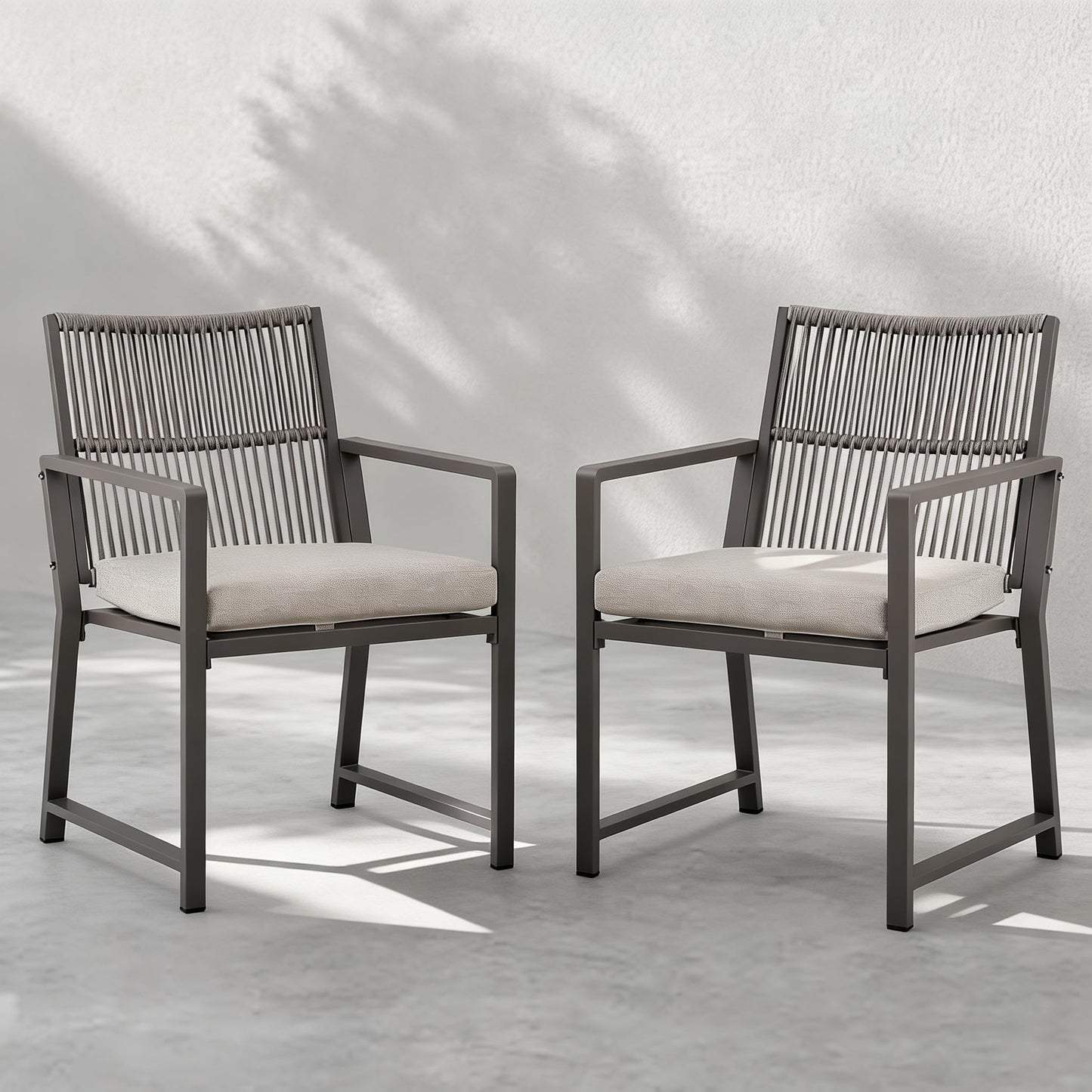Coreporch Outdoor Patio Dining Chair, All-Weather Woven Rope Outdoor Chairs Set of 2, Sturdy Iron Frame, 400 lbs, Ergonomic Backrest, Removable Breathable Cushion, for Patio & Garden, Light Brown