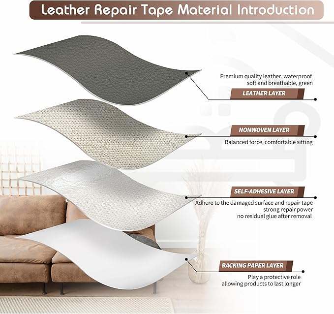 KING MOUNTAIN Leather Repair Patch, 4 x 63 Inches self Adhesive Leather Repair