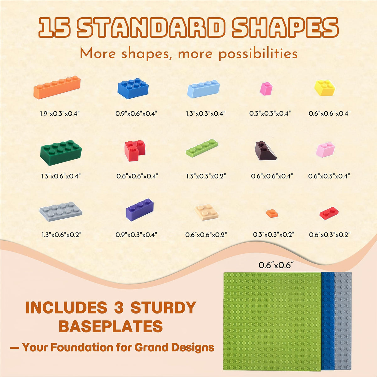 PUZSNAP 500 PCS Building Blocks Set, Compatible Construction Toys with 3 Base Plates (5" × 5") , Educational Creative Bricks for Kids, Ideal Gift, 15 Colors