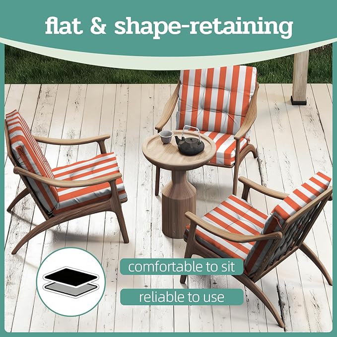Outdoor Chair Cushion, High Back Soft Seat Pad, Indoor Outside Use,
