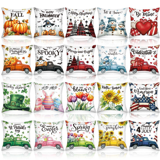 Mixweer 20 Pcs Holiday Pillow Covers 20x20 Inch Seasonal Throw Pillow Cover Spring Summer 250th Anniversary Pillowcase Sunflower Gnome Cushion Case for Holiday Farmhouse Home Sofa Decor