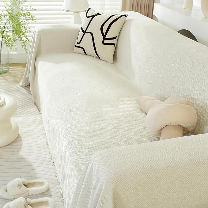 DREAMINGO Modern Minimalism Couch Cover Pets Loveseat Protector Cream White