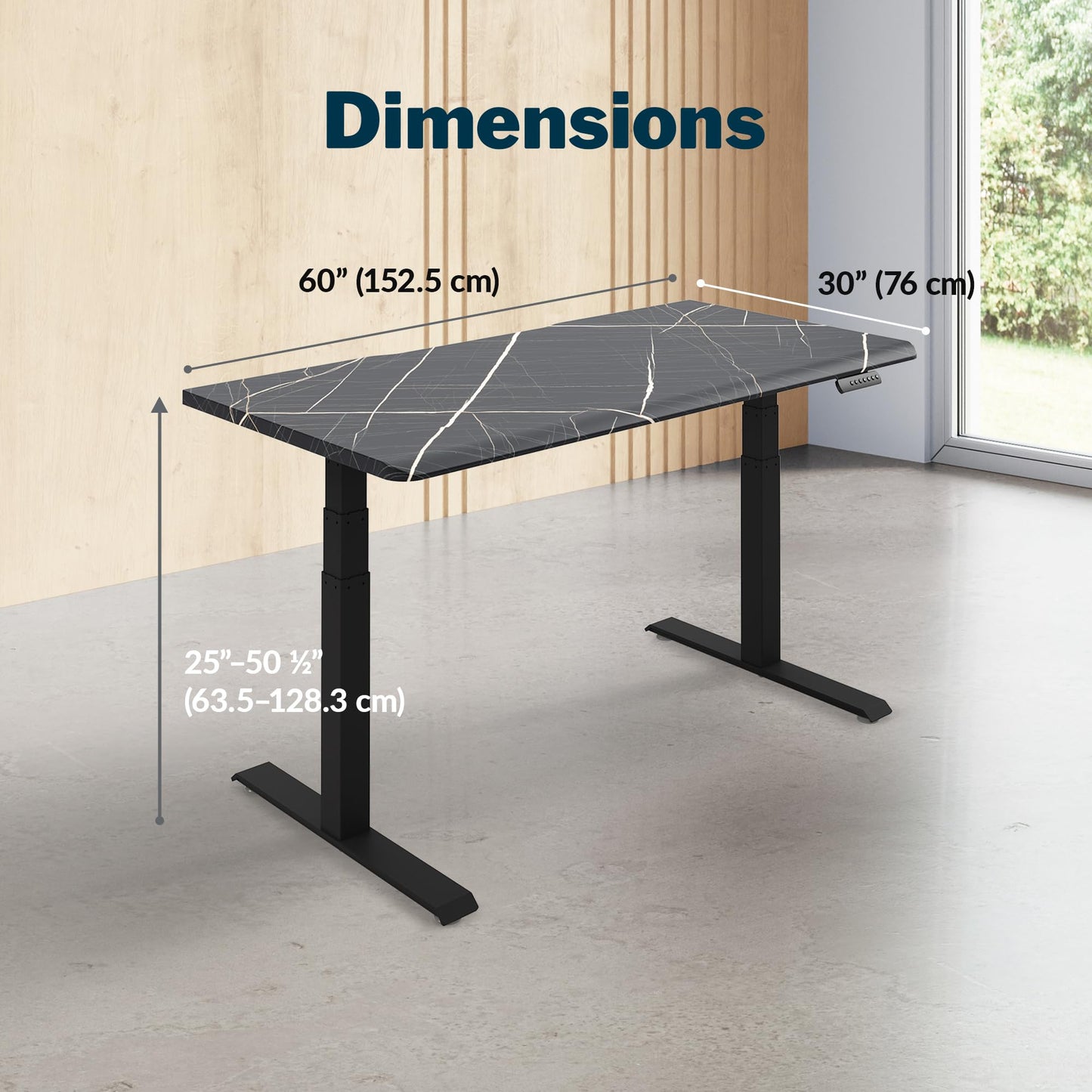 Vari ComfortEdge 60x30 Inch Adjustable Electric Standing Desk – Limited Edition Sit Stand VariDesk with Memory Presets & Sloped Front Edge + Tool-Free Assembly (Black Marble/Black Legs)