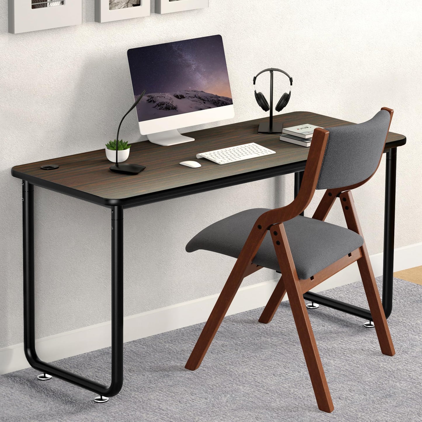 Ball & Cast Folding Dining Chairs Set of 2,Portable Kitchen Chairs with Padded Cushions,Ergonomical Design,Foldable Wood Dining Chairs for Dining Room,Restaurant,Kitchen,Office,Indoor,Dark Grey+Cherry