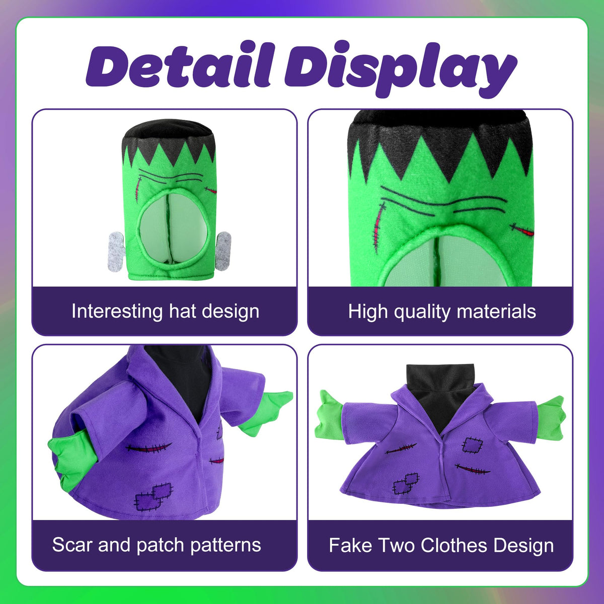 Watayo 2 Pcs/Set Halloween Monster Goose Outfits, Porch Goose Statue Monsters Costume, Purple Lawn Goose Monster Clothes with Hat for 23" Statue Halloween Fall Outdoor Patio Garden Yard Decor