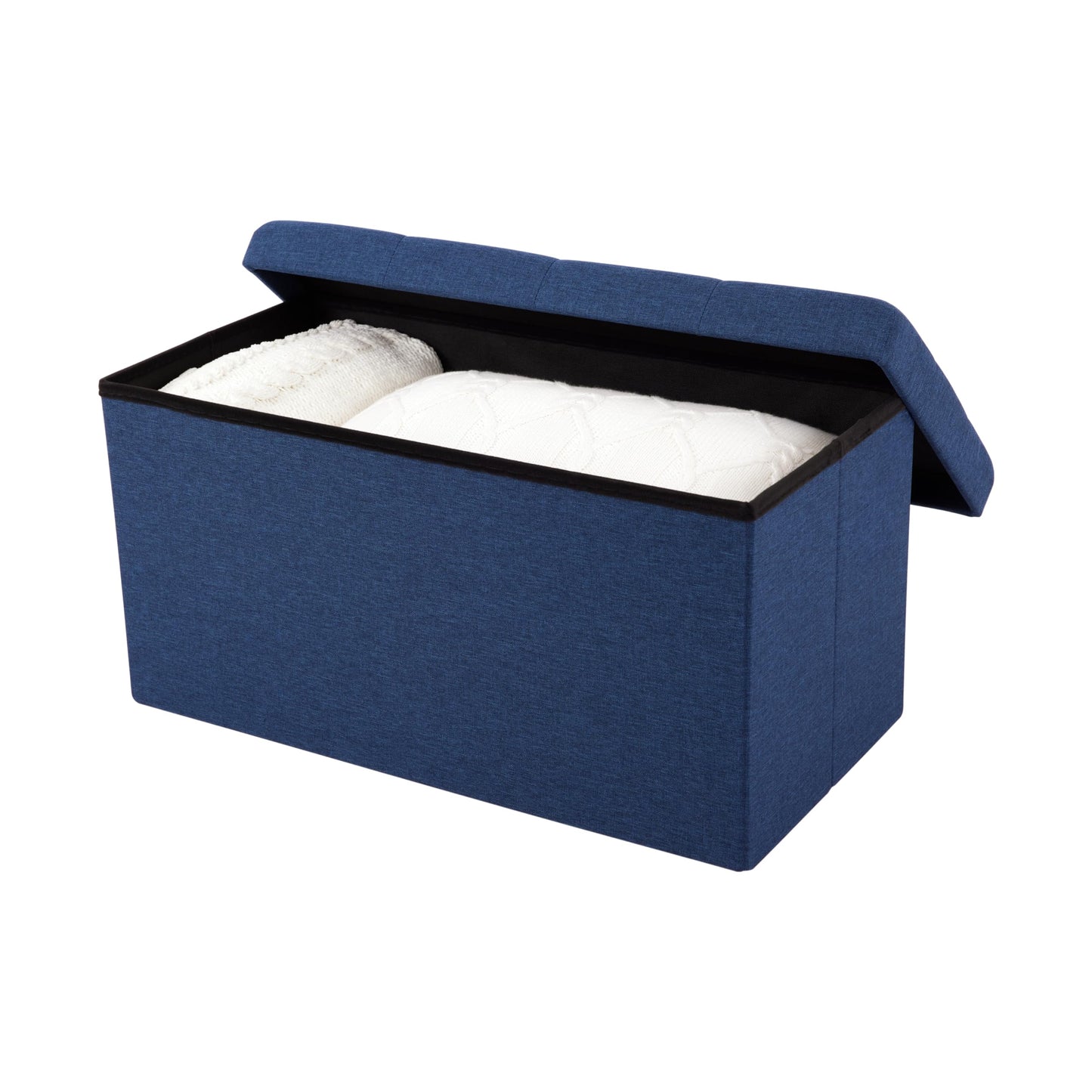 Seville Classics Cushioned Fabric Ottoman Hidden Storage Chest Footrest Chair, Padded Seat for Bedroom, Dorm, Loft, Living Room, Entryway, Hallway, Midnight Blue, 31.5" Bench