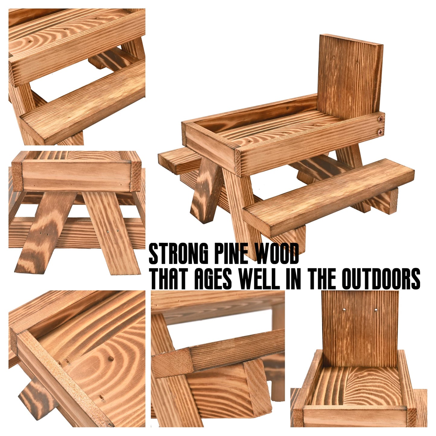 Squirrel Feeder Picnic Table with Umbrella, Wooden Squirrel Table Feeder Outside Funny with Corn Cob Holder for Yard and Porch Decoration, Easy to Fill Peanuts in Shell and Nuts