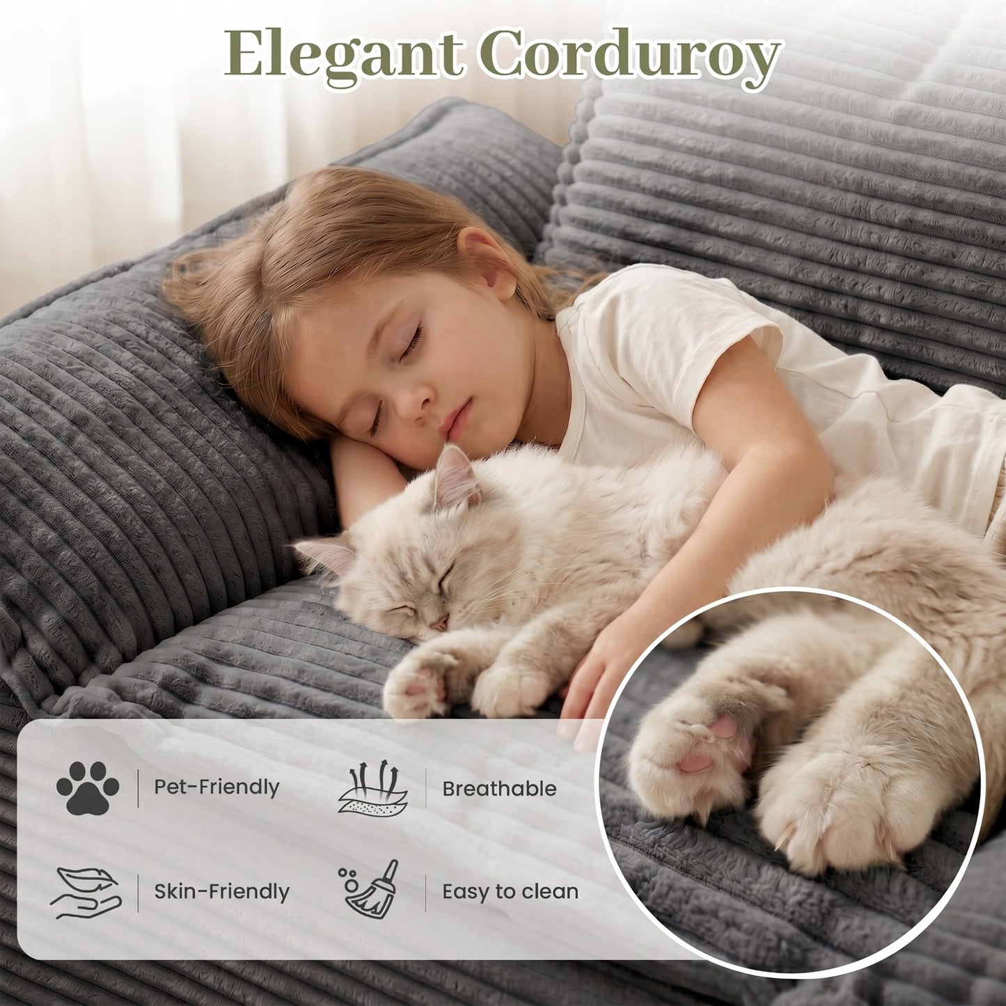 JUIKURY 55" Convertible Corduroy Sofa Bed, Boneless Foldable Loveseat Sleeper Couch, Compressed Foam Floor Sofa with Removable Cushions & Pillows for Small Space Living Room
