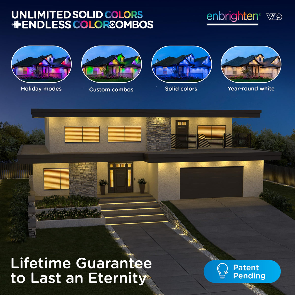 Enbrighten Eternity Accent Permanent Outdoor Lights, 150ft with 36 RGBWIC LED Lights, App‑Controlled, Cuttable, Christmas, Accent & Year‑Round Eave Lighting, Works with Alexa & Google Home, 85716