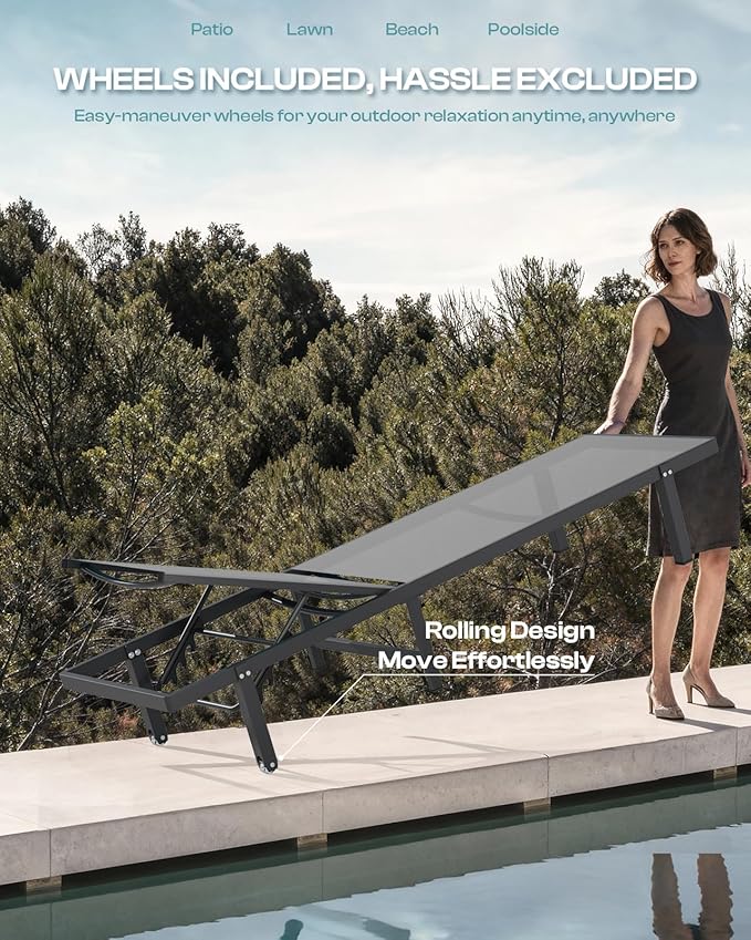 Aluminum Outdoor Lounge Chairs Set of 2, Pool Lounge Chairs