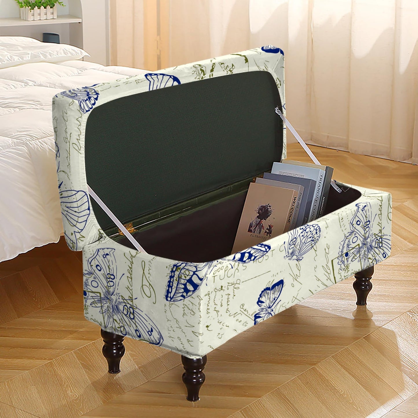 Eco-Ancheng Storage Ottoman Cover Rectangle Ottoman Slipcover Folding Storage Bench Cover Footrest Stool Slipcover Footstool Furniture Protector with Nonslip Elastic Bottom for Living Room (Medium 06)
