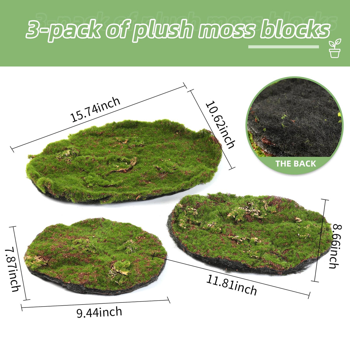 Huamanyuancraft Artificial Moss Blocks for Garden Decoration, 6-Piece Set, Green Decorative Moss Stones Suitable for Ecological Tanks, Fairy Gardens, 3 Pack Small (Realistic Green Faux Fake Moss)