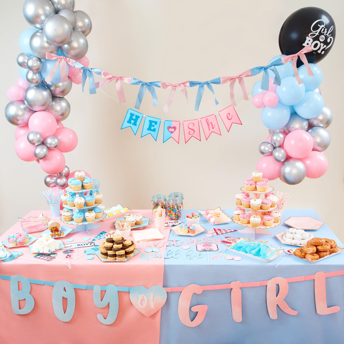 Eanjia Gender Reveal Bow Knot Garland |6ft Gender Reveal Party Decor with 3ft Extend Ribbon Pre-Assembled Satin Ribbon Banners with Baby Pink/Blue Bows Baby Shower No DIY Needed (Pink & Blue, 6ft)