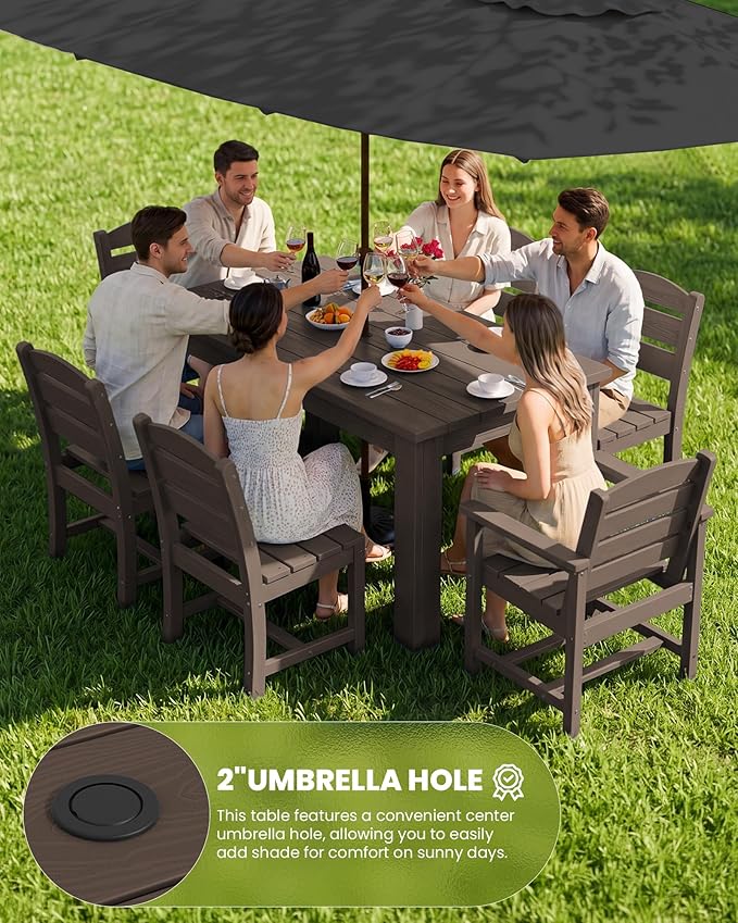 SERWALL Patio Dining Set with 15FT Double Side Umbrella, Outdoor Dining Sets