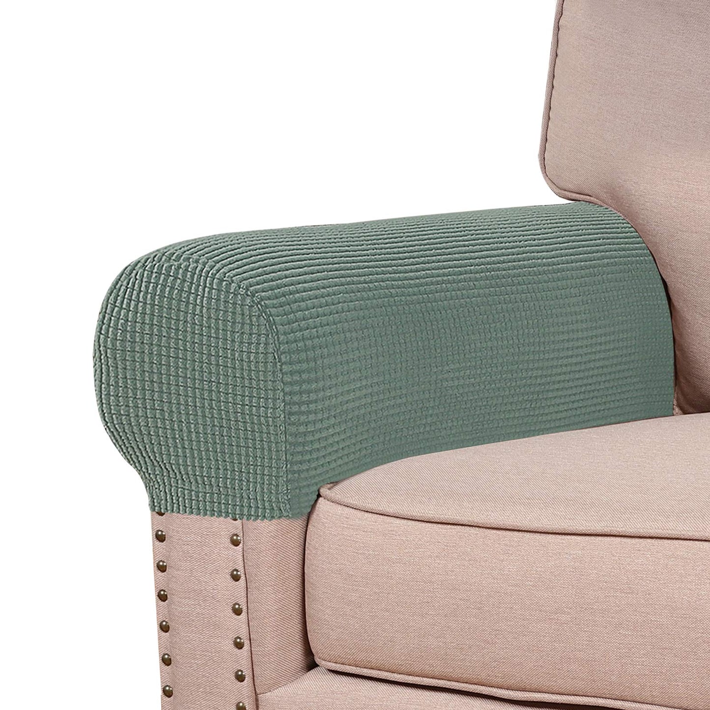 Turquoize Stretch Armrest Covers for Chairs and Sofas Couch Arm Covers for Sofa Spandex Jacquard Armrest Cover Anti-Slip Furniture Protector Armchair Slipcovers for Recliner Set of 2, Dark Cyan