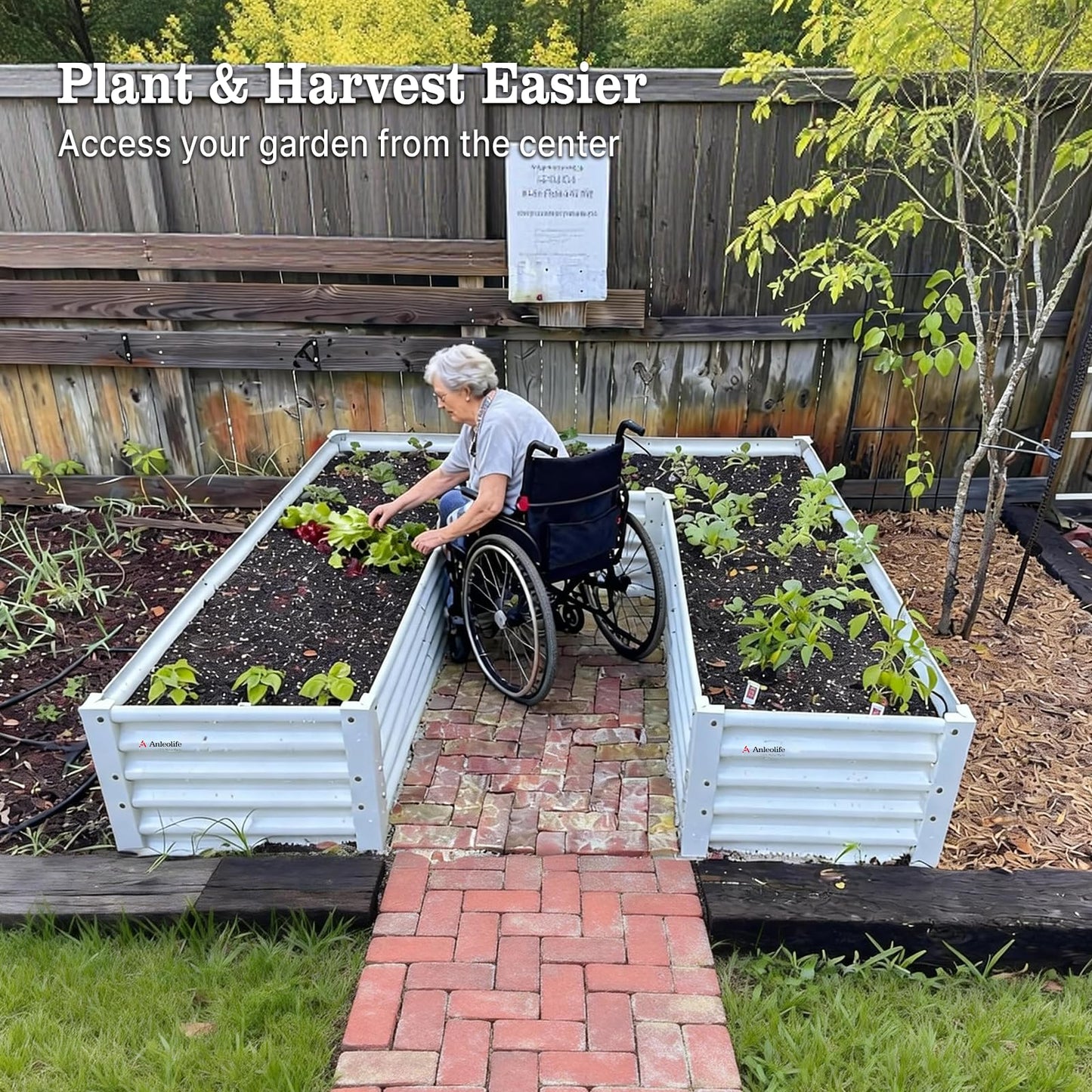 A ANLEOLIFE U-Shaped Outdoor Galvanized Raised Garden Bed, 6x6x1.5ft, Center-Access Bottomless Planter Box, 22-Gauge Corrugated Metal, Reinforced Bracing Rods, Antique White