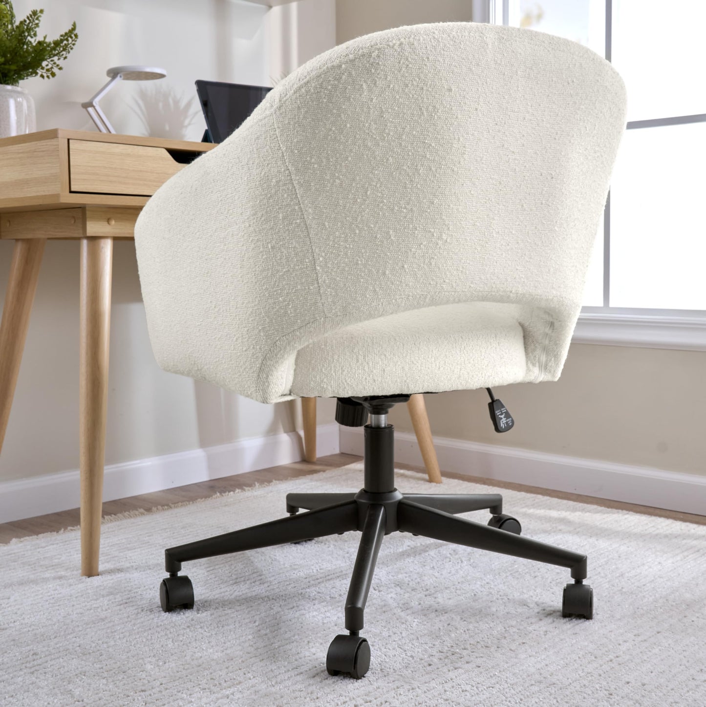 Bush Home Mid Century Modern Desk Chair for Home Office, Adjustable Seating with Wheels and Swivel Base, Fairfax Collection, Light Cream Fabric Upholstery