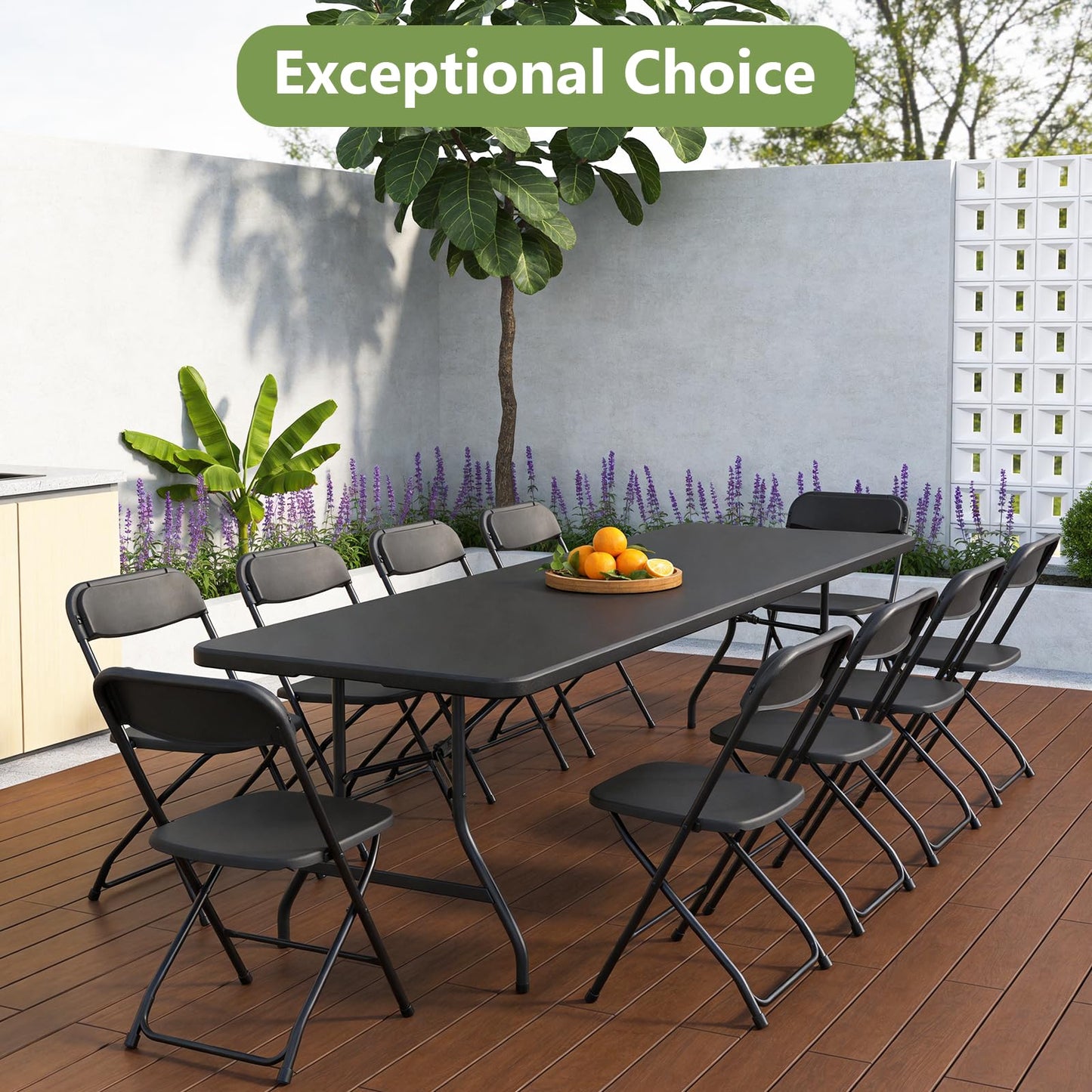 MAKE CHANGES Folding Table 8ft - Heavy Duty Plastic Table with Handle, Foldable & Portable, Fold-in-Half Utility Tables for Outdoor, Dining, Wedding, Events, Indoor, Picnic, Camping, Party (Black)
