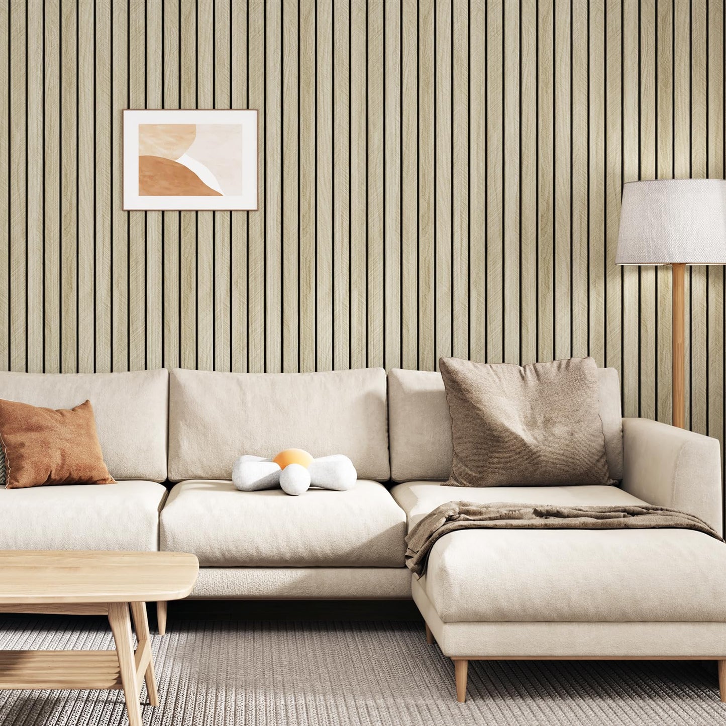 STICKEEP Oak Wood Panels Peel and Stick 3D Textured Acoustic Wall Slats Panel for Interior Wall Decor Self Adhesive Soundproof Wooden Slatted Panel Wallpaper for Bedroom Office Studio 23.6"x118"