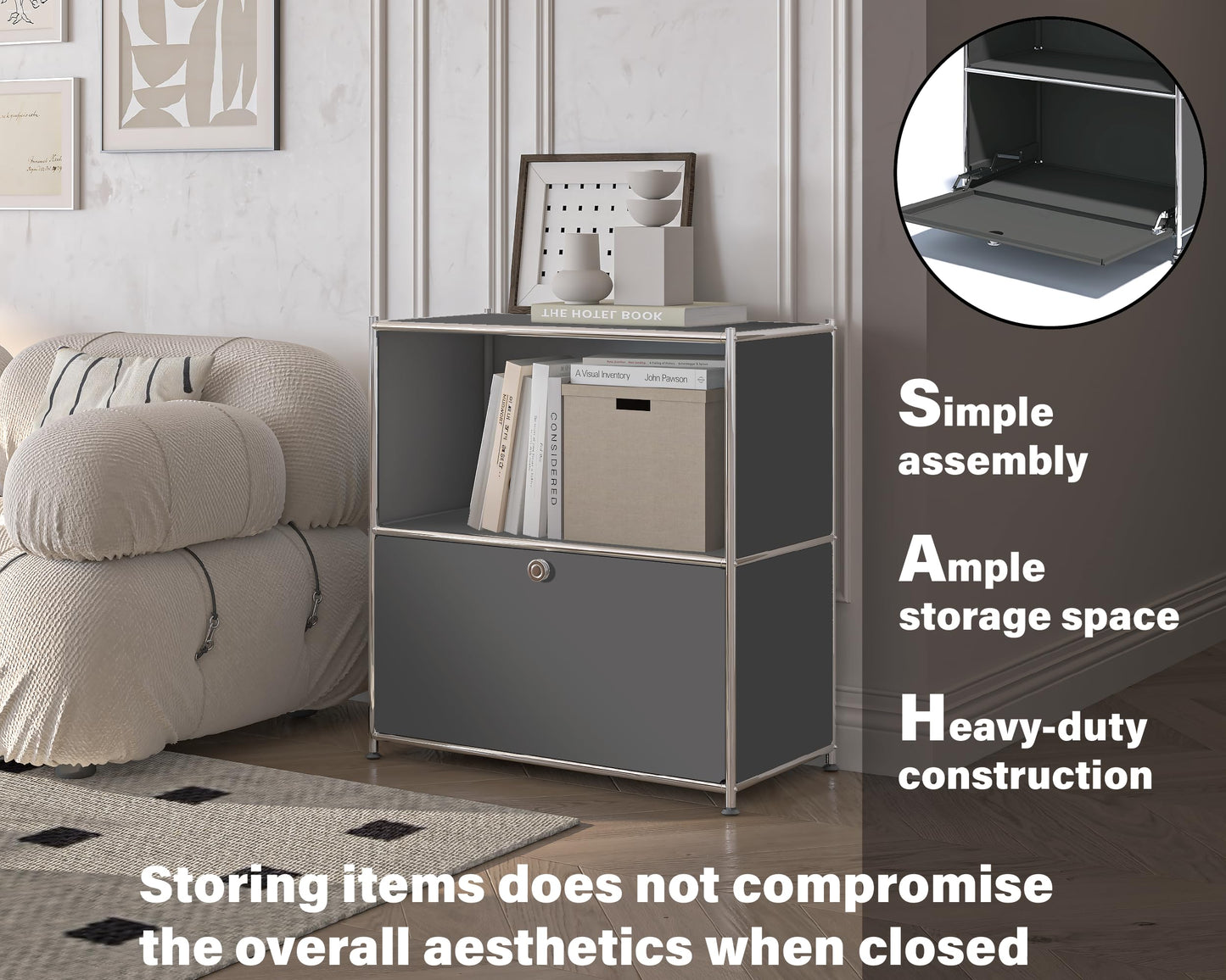 Simplink 32.5-Inch Flip-Top Storage Cabinet with Detachable Wheels, Metal Side Table and Small Sideboard Cabinet for Living Room, Bedroom, Office, Orange